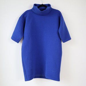 Cop.Copine Clyde Minimalist Turtle Neck Quilted Blue Dress, Size Small